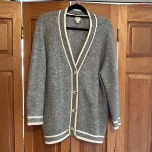 a new day grey white varsity over sized cardigan. Eyelash knit NWOT medium